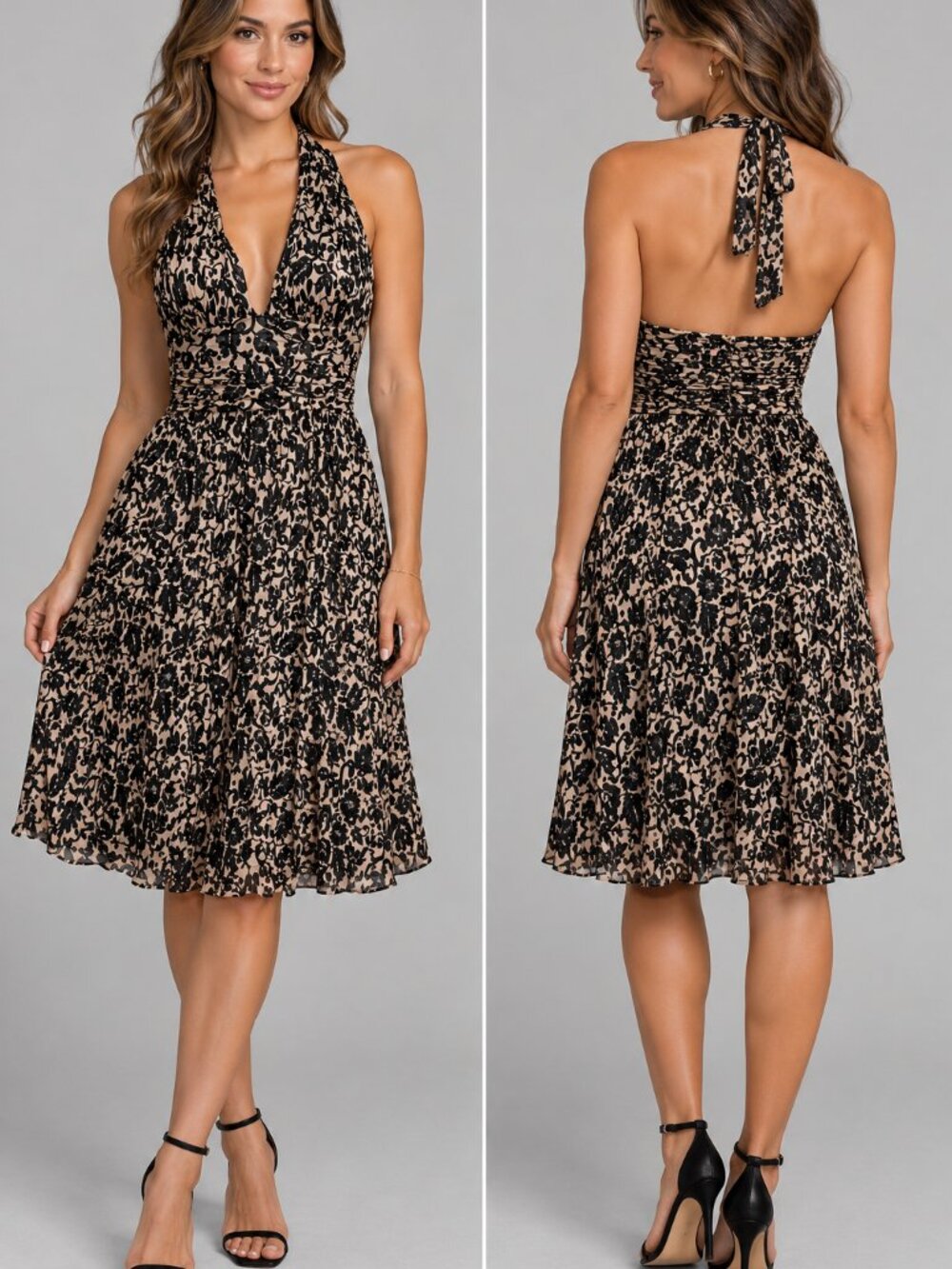 Diane von Furstenberg DVF 100% Silk Floral Halter Dress Size 4 Black Cream